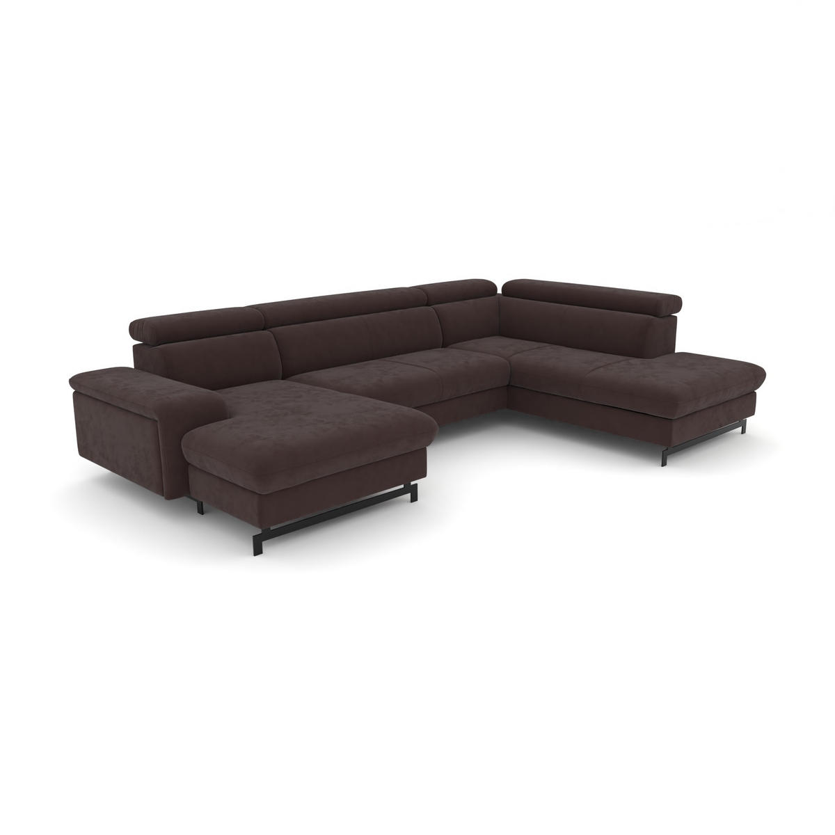WOHNLANDSCHAFT Vaasa mit Schlaffunktion - Dunkelbraun, Kunststoff/Textil (328/81/215cm) - foamnova