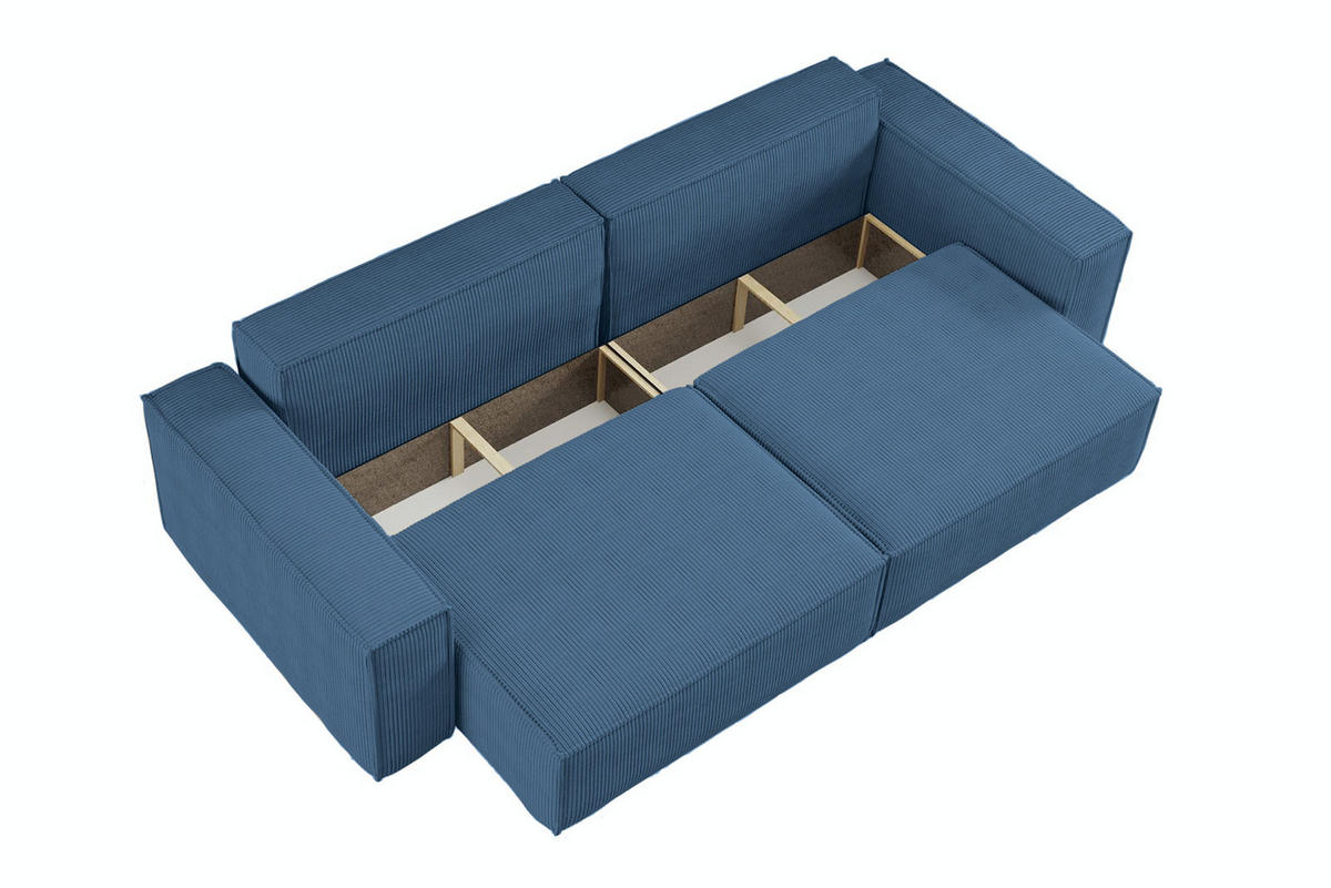 SCHLAFSOFA HUGO, Sofa mit Schlaffunktion und Bettkasten, Farbe: Blau, Cordstoff - Blau, Textil (244/83/98cm) - VENASI MÖBEL