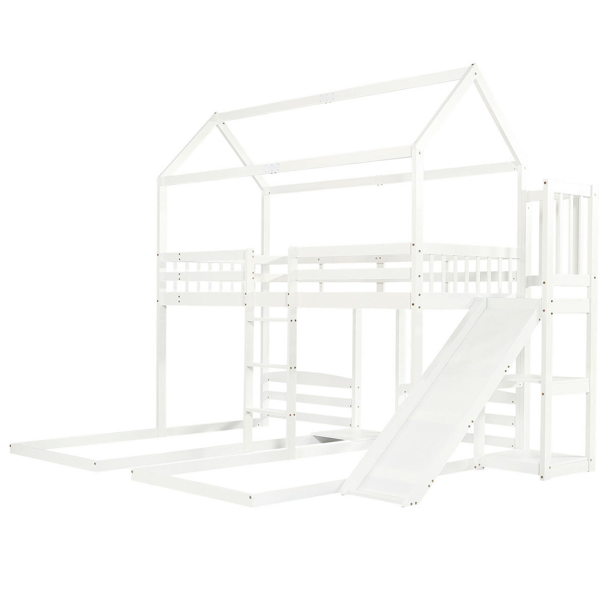 ETAGENBETT 90/200 cm mit Rutsche, Leiter, Dachdesign und 3 Schlafplätzen, Kiefer/MDF, Weiß - Weiß, Holz (90/200cm) - Redom