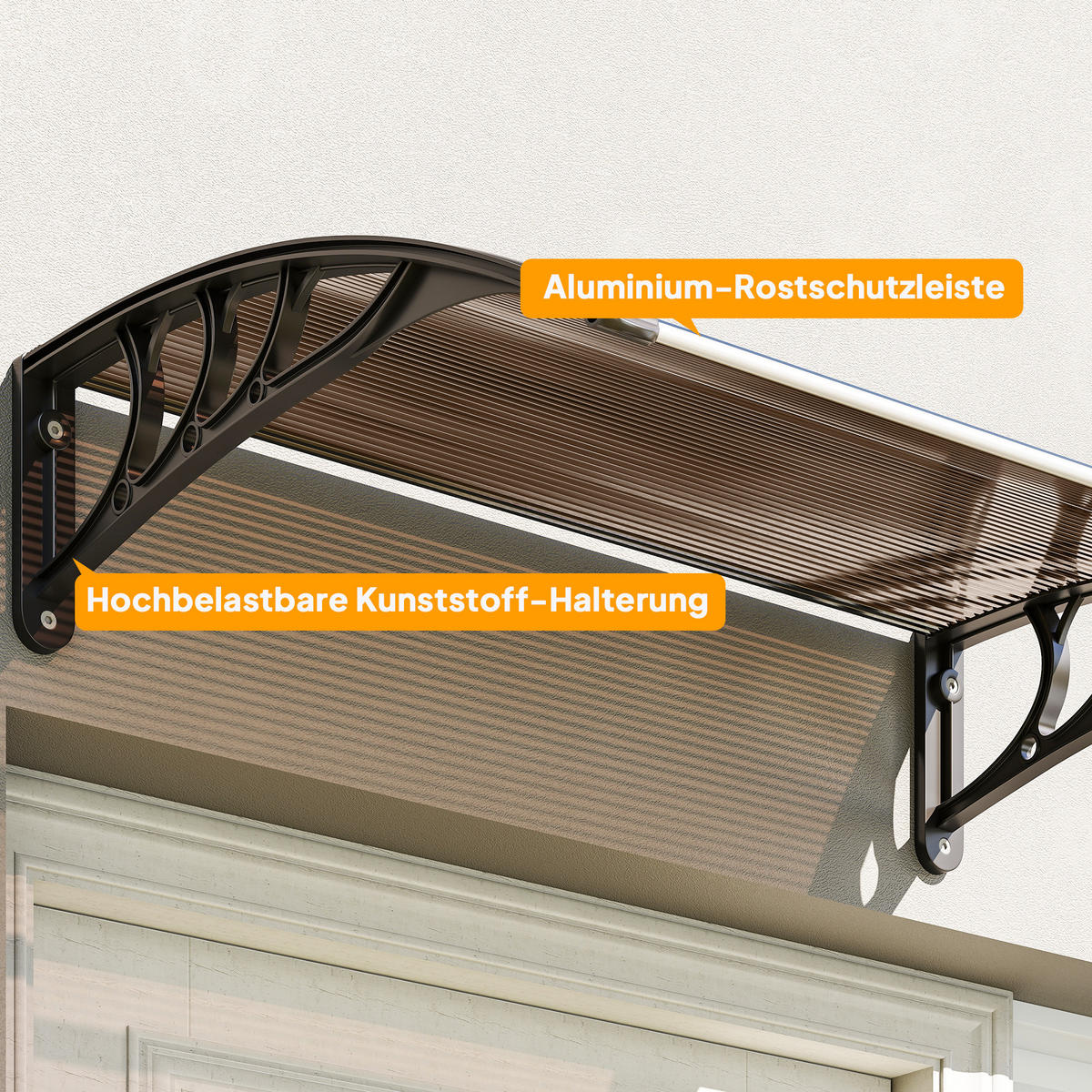 VORDACH DE-07399 Pultvordach aus Polycarbonat Braun - Schwarz/Braun, Kunststoff (100/23/75cm) - ComfortXL