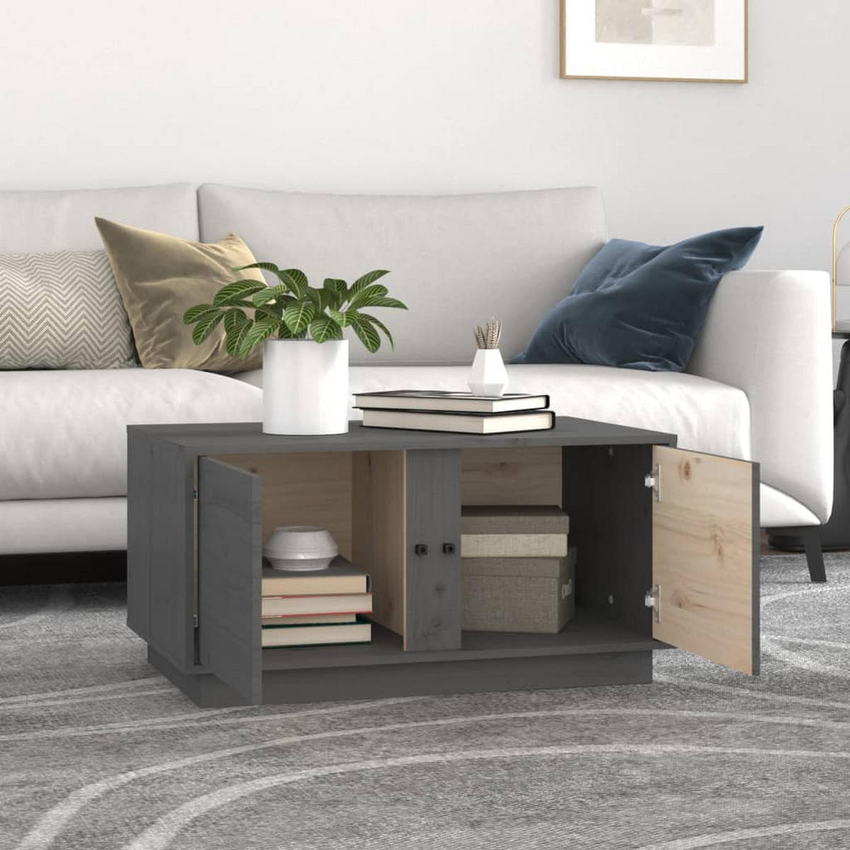 COUCHTISCH Grau 80x50x40 cm Massivholz Kiefer - Grau, Holz (80/50/40cm) - furnicato