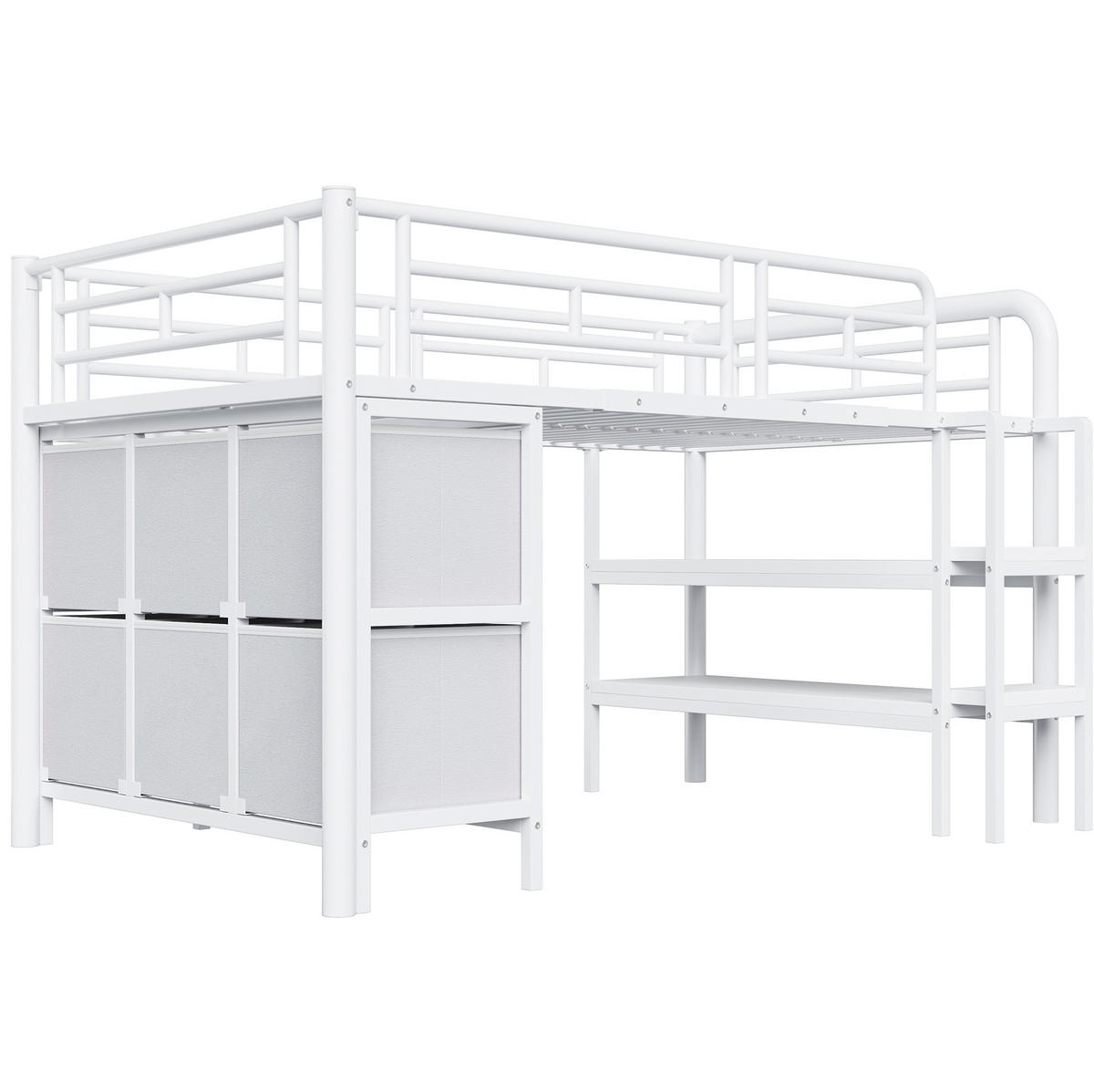 HOCHBETT 90/200 cm Weiß aus Metall mit Stauraum und breiten Stufen - Weiß, Metall (90/200cm) - MIVRAY