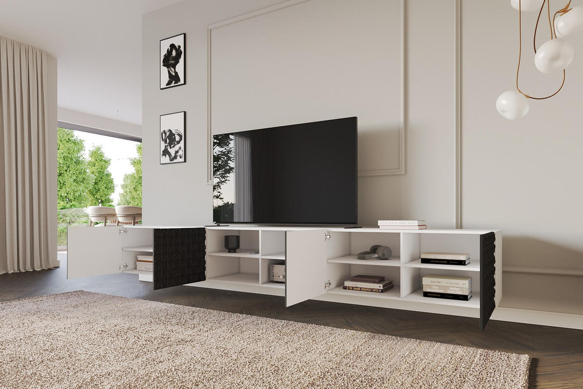 LOWBOARD VIRA-W 3x100x40x41 cm - Weiß / Schwarz - Schwarz, Holzwerkstoff (300/40/41cm) - ALTDECOR