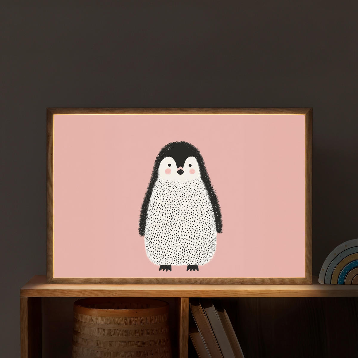 DOBÍJECÍ NOČNÍ LAMPIČKA Tučňák - Tečky - Minimalistický - Růžový 60x40 cm - růžová, kompozitní dřevo (8/60/40cm) - OnlyWow
