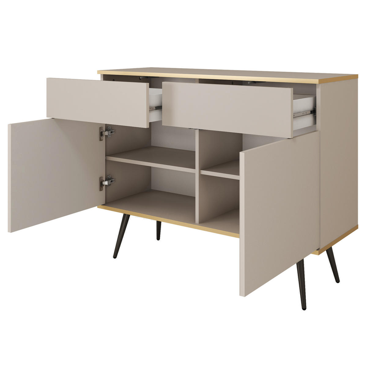 SIDEBOARD VENEZIA 107/85/39cm mit 2 Schubladen 2 Türen Weiß - Weiß, Holzwerkstoff (107/85/39cm) - MASSENO