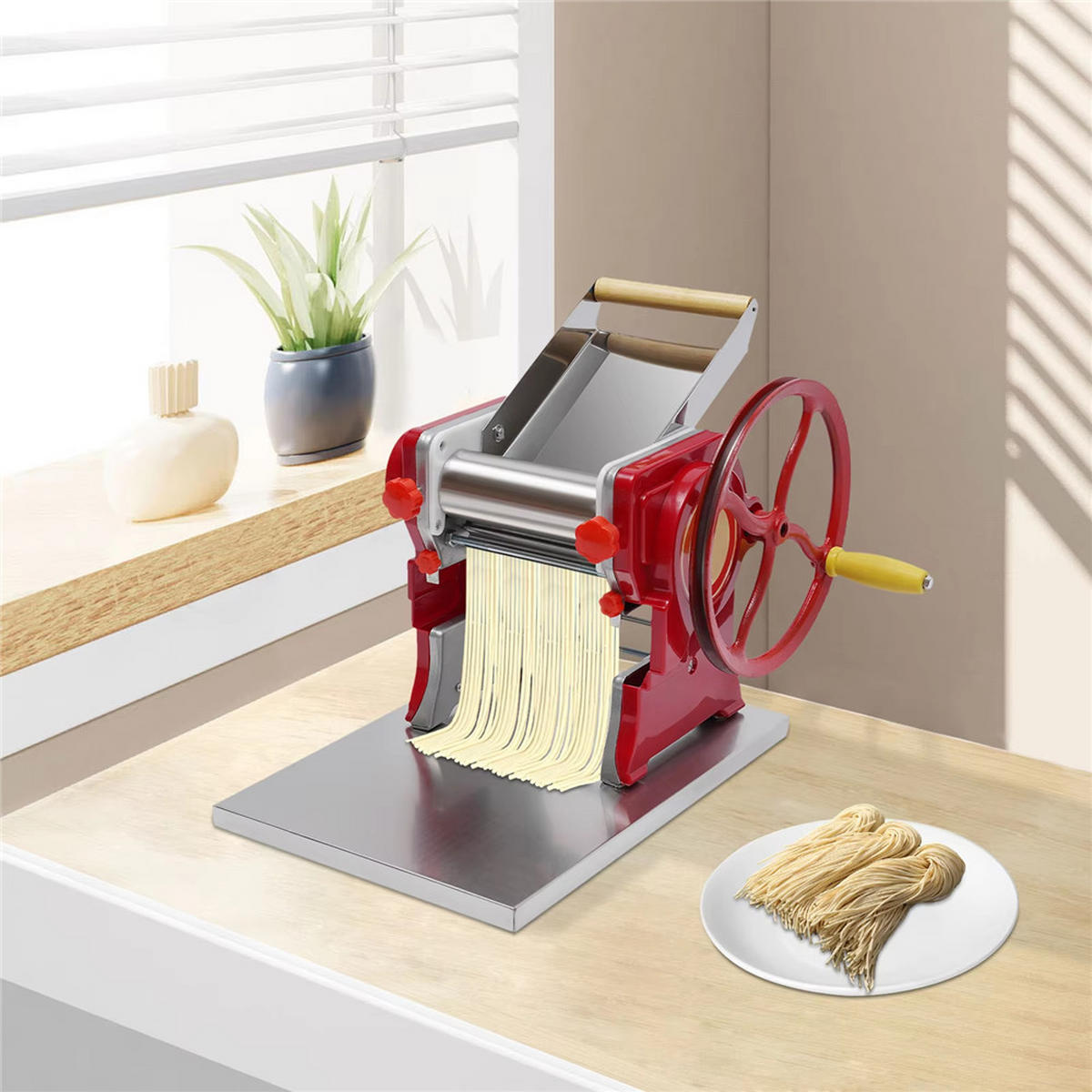 NUDELMASCHINE Edelstahl 0,5–5 mm Pasta Teigtaschen - Rot, Metall (28/26/38cm) - Bextcok
