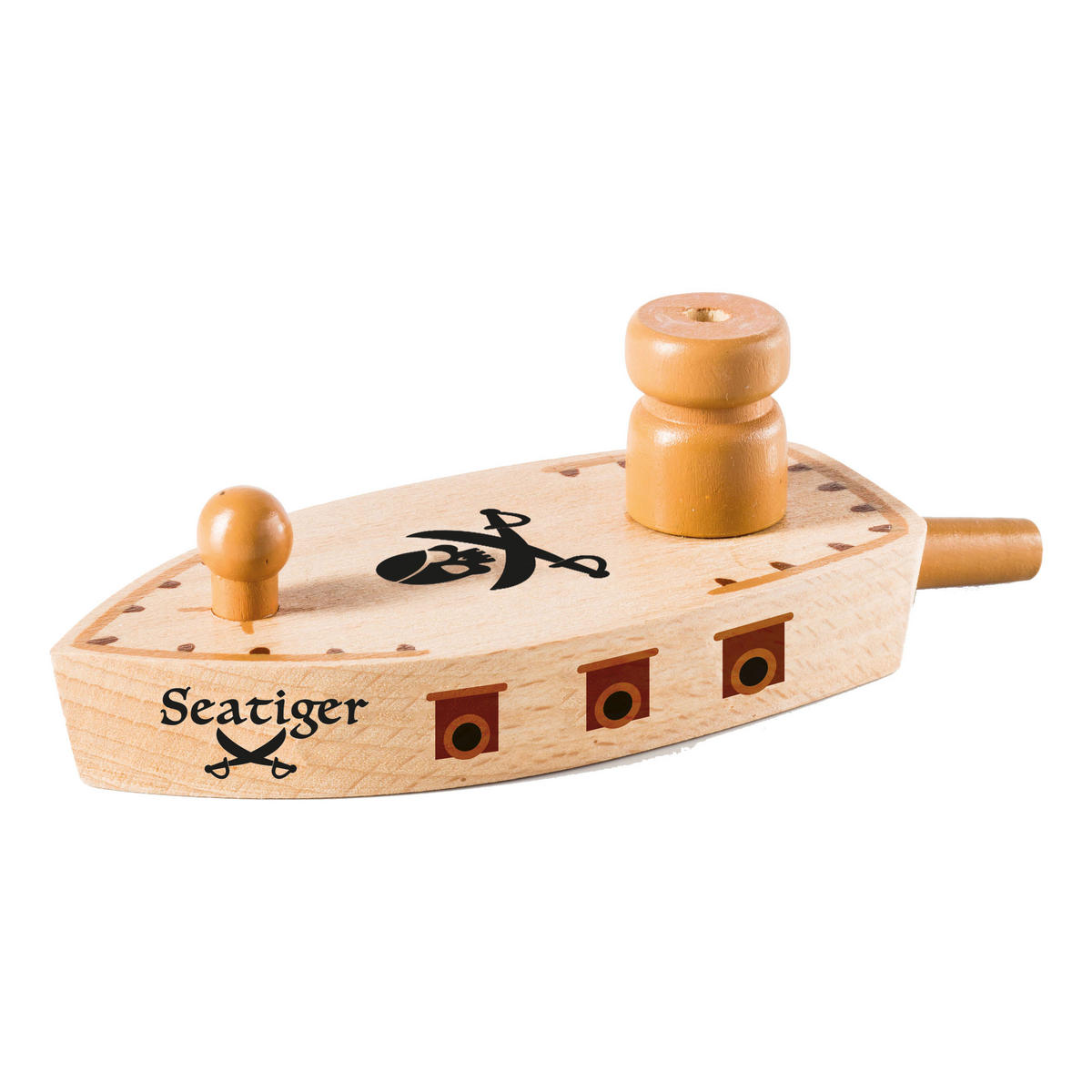 SPIELZEUGBOOT Balloon Puster Sea Tiger, Holz, L 13 cm - Multicolor, Holz (5.5/5/13cm)
