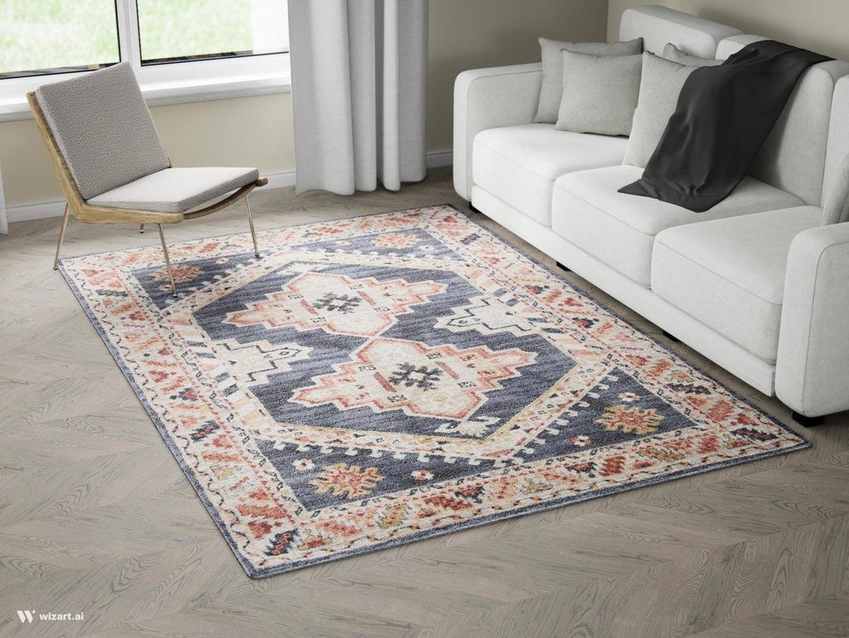 HEATSET-TEPPICH Florence Dunkelblau/Beige 80x150 cm - Multicolor, Textil (80/150cm) - Vercai Rugs