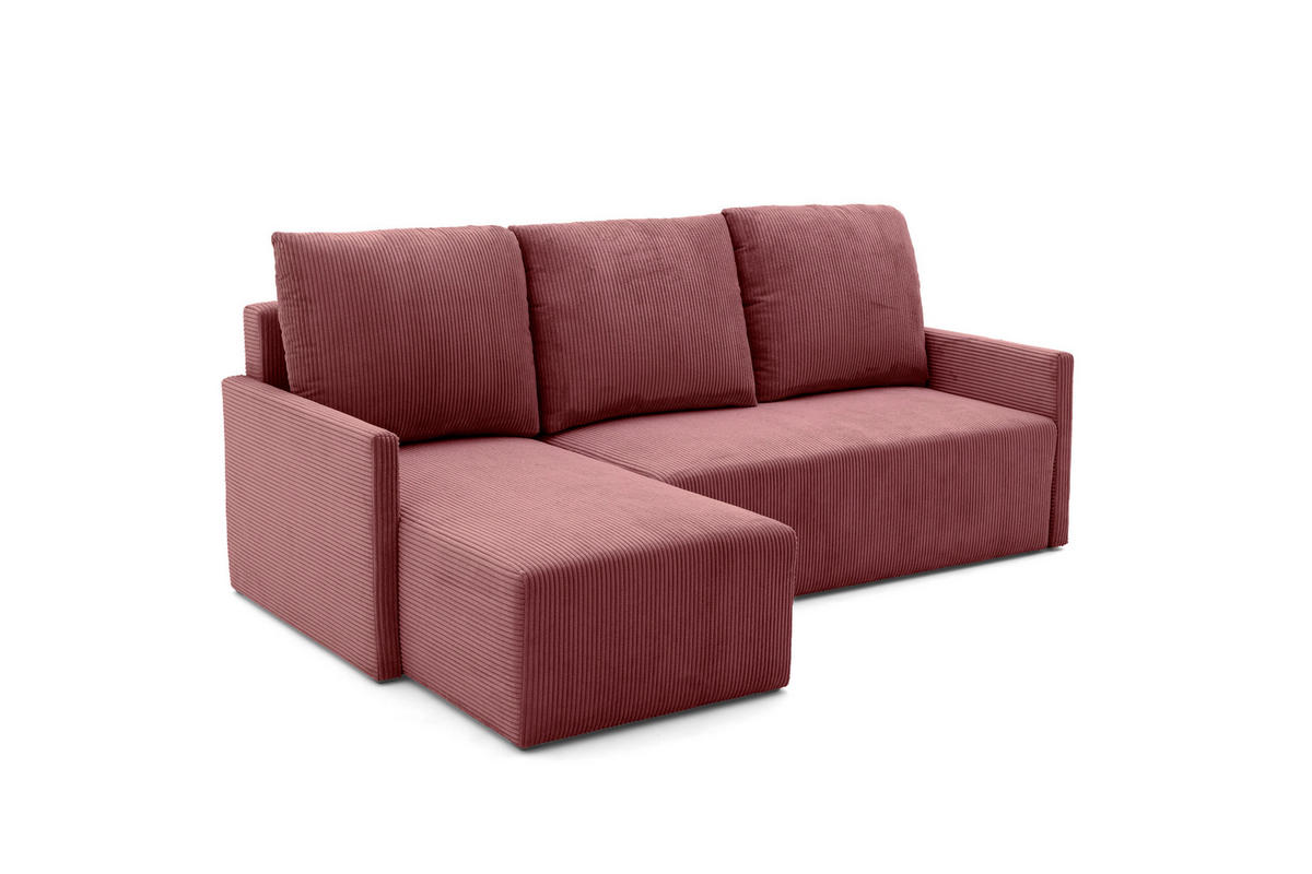 ECKSOFA GARDA L Links mit Schlaffunktion 132x198 Cord Rosa - Pink/Schwarz, Holz/Kunststoff (209/145cm) - NACANAPA