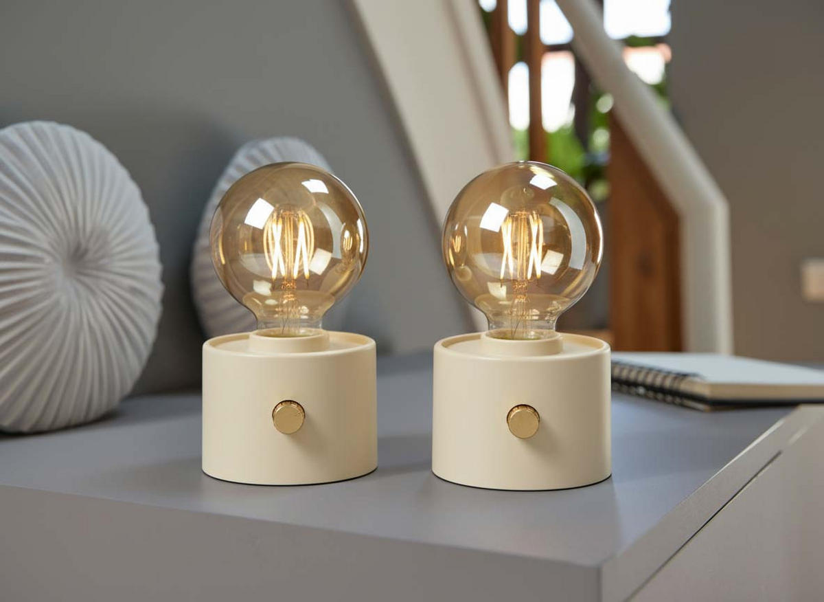 LED-TISCHLAMPE Vintage Edison dimmbar 10x9x16cm Beige 2er-Set - Beige, Kunststoff (10/8.7/16cm) - Northpoint