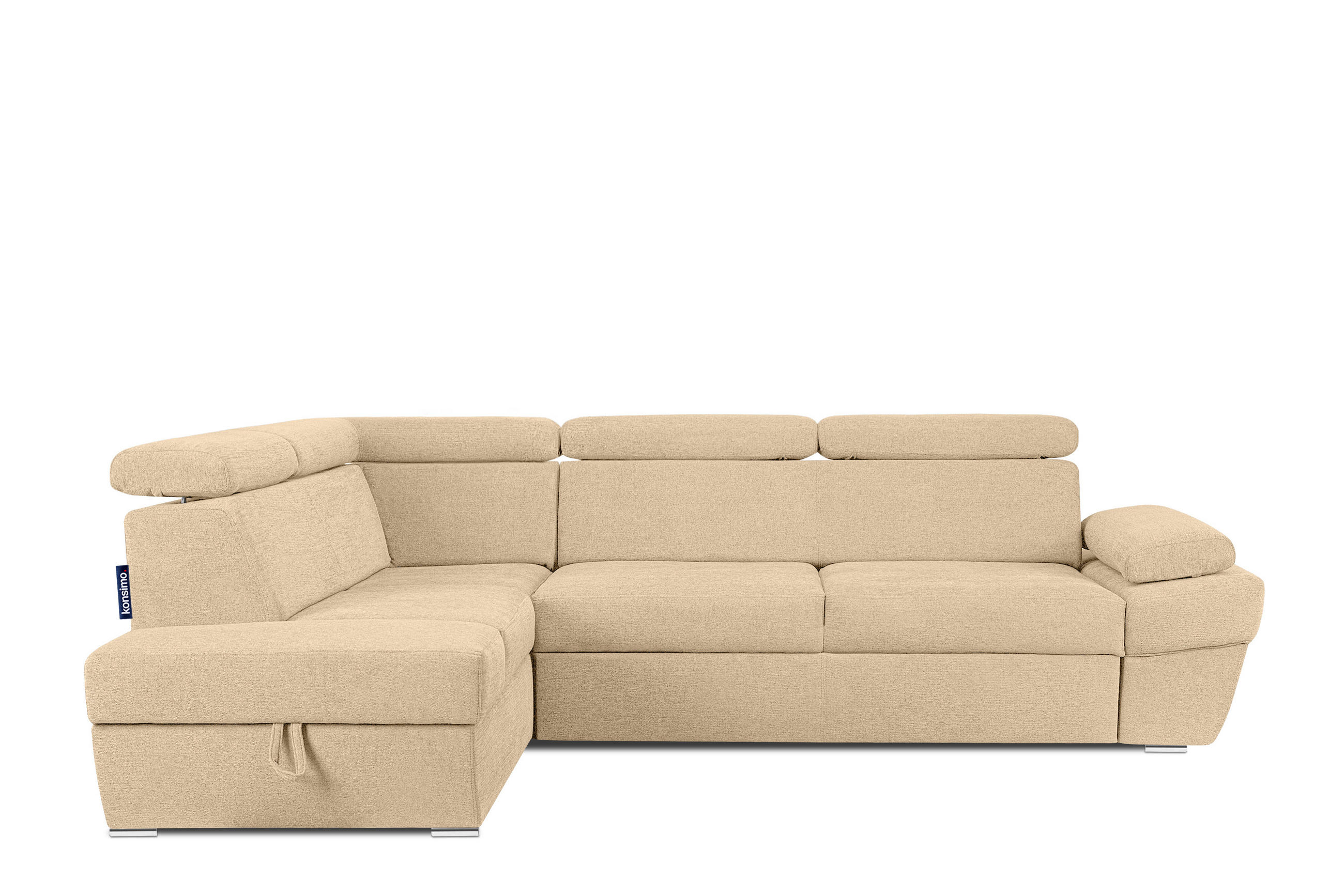 SCHLAFECKSOFA RATLO links 4/5-Sitzer mit Bettkasten, beige - Beige/Silberfarben, Textil (270/190cm) - KONSIMO®