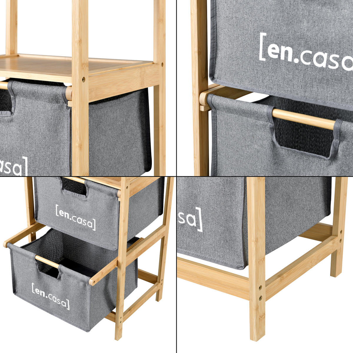 BADEZIMMERREGAL Evijärvi - Naturfarben, Holz/Textil (44/96/34cm) - [en.casa]