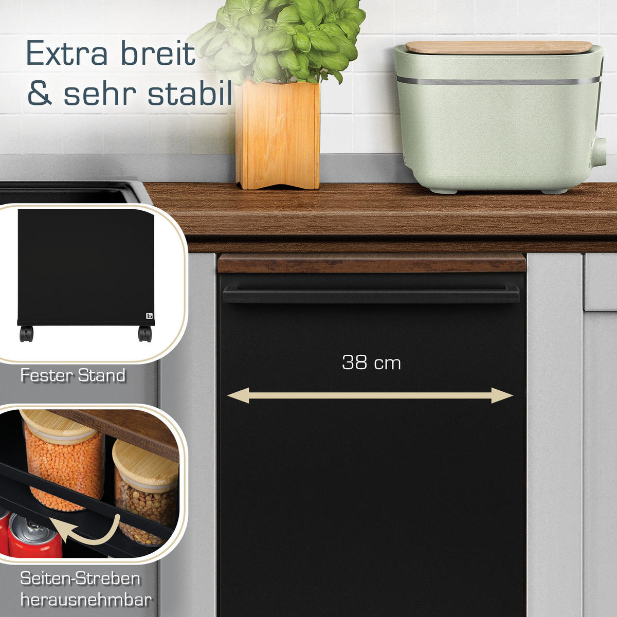 UNIVERSALWAGEN Bengt Schwarz-Braun - Schwarz Hochglanz/Multicolor, Naturmaterialien/Holz (38/79/50cm) - BoMoe