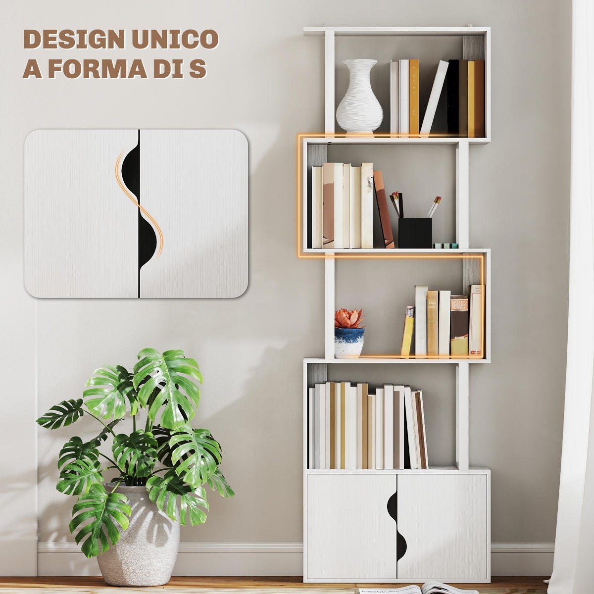 BÜCHERREGAL,5 Böden 2-türiger Holzschrank 60x23,8x179,2cm,weiß - Weiß, Holzwerkstoff (60/179.2/23.8cm) - Vallsero