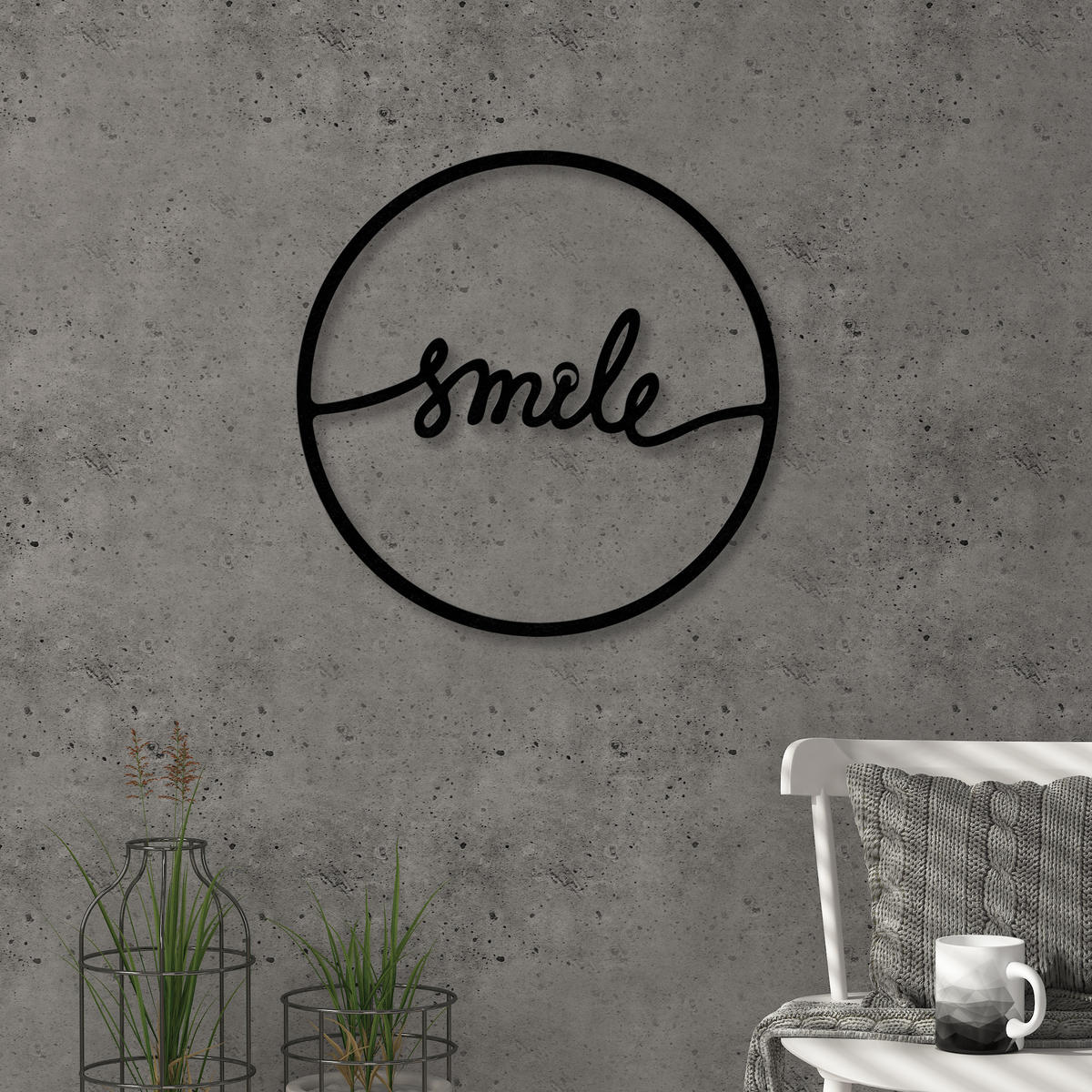 WANDDEKORATION Metall Nr. 8 Smile Schwarz 45/1,5/45 cm - Schwarz, Metall (45/45/1.5cm) - Decortie