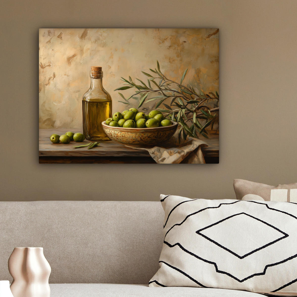 LEINWANDBILD Oliven - Stilleben - Vintage 40x30 cm - Olivgrün, Textil (40/30cm) - MuchoWow