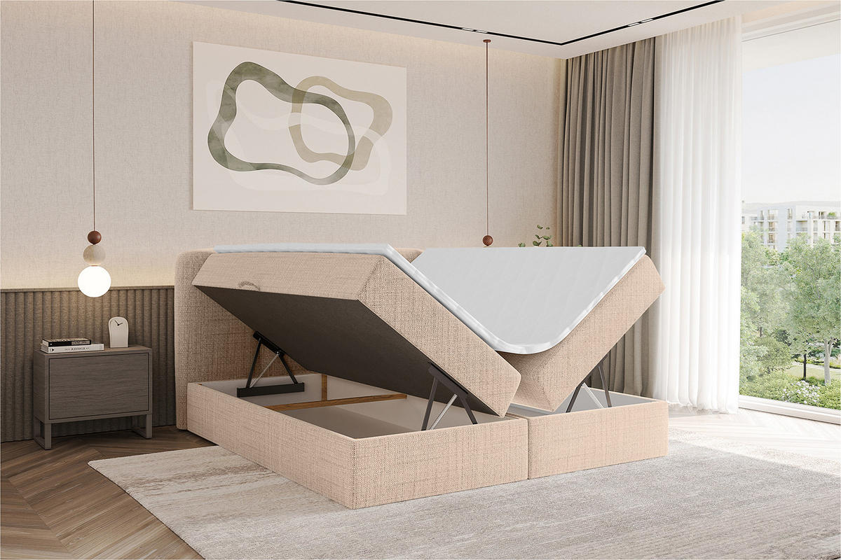 BOXBETT mit Matratze H4 - NINA - 160x200 cm - Dunkelbeige - Cappuccino, Holzwerkstoff (160/200cm) - ALTDECOR