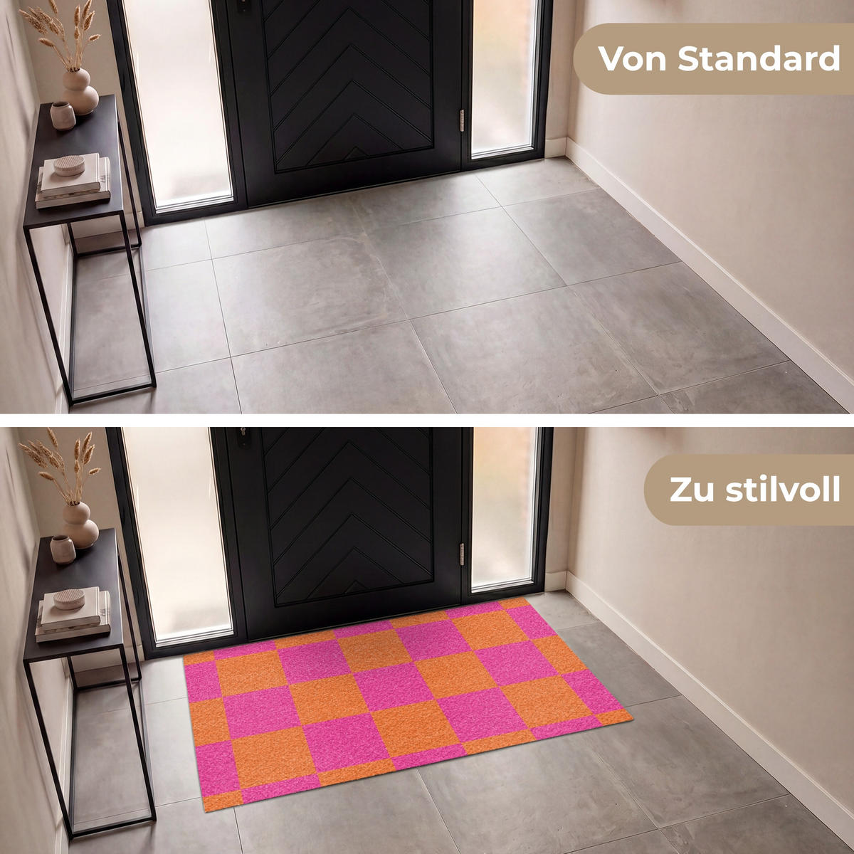 FUSSMATTE Schachbrettmuster - Orange - Rosa - Blöcke Schmutzfangmatte 150x90 cm - Pink, Kunststoff (150/90cm) - MuchoWow