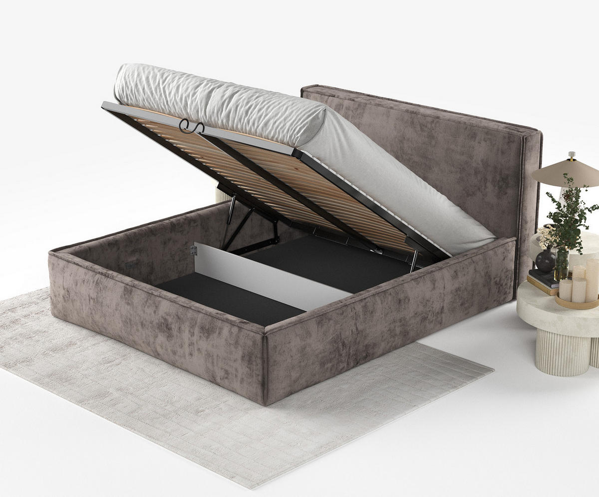 POLSTERBETT Lounge Braun 200/200 cm im Chenille-Stoff - Schwarz/Naturfarben, Holz/Holzwerkstoff (200/200cm) - Maison de Reve