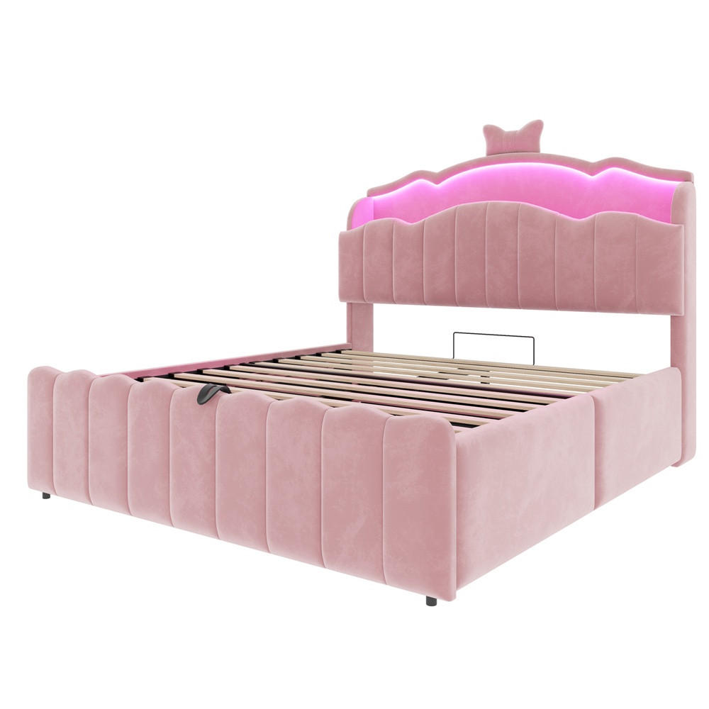 POLSTERBETT 140x200 cm mit hydraulischem Stauraum und LED Beleuchtung - 3USB - Anschlüsseund Typ-C - Rosa - Pink, Textil (140/200cm) - DELFA