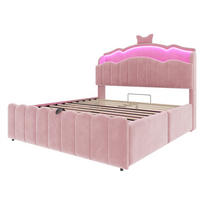 POLSTERBETT 140x200 cm mit hydraulischem Stauraum und LED Beleuchtung - 3USB - Anschlüsseund Typ-C - Rosa - Pink, Textil (140/200cm) - DELFA