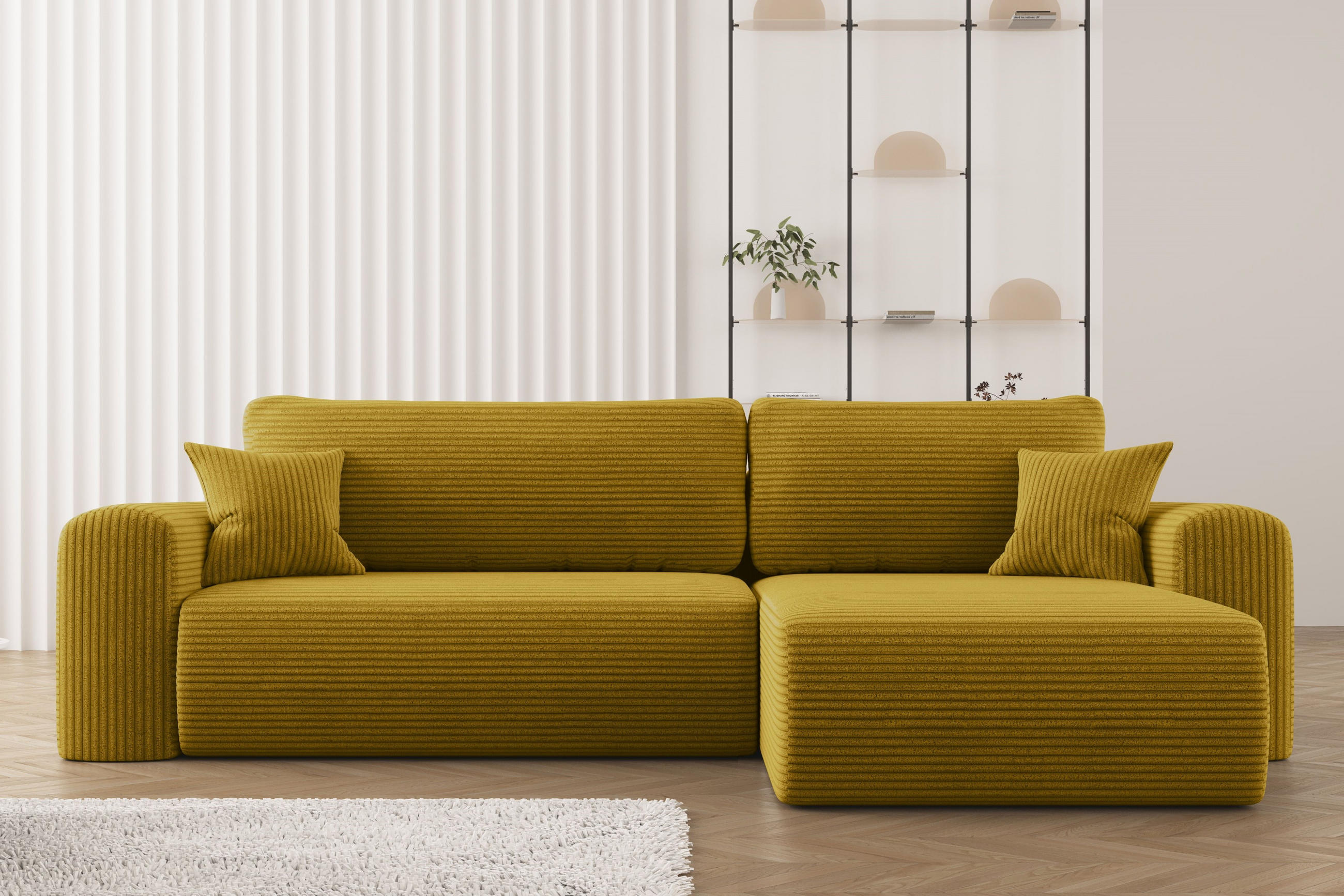 ECKSOFA Mit Schlaffunktion und Stauraum für Bettzeug Capri Stoff Poso Gelb Rechts - Gelb, Holz/Textil (272/145cm) - Kaiser Möbel