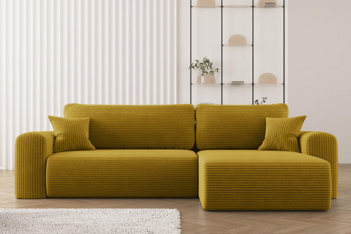 ECKSOFA Mit Schlaffunktion und Stauraum für Bettzeug Capri Stoff Poso Gelb Rechts - Gelb, Holz/Textil (272/145cm) - Kaiser Möbel