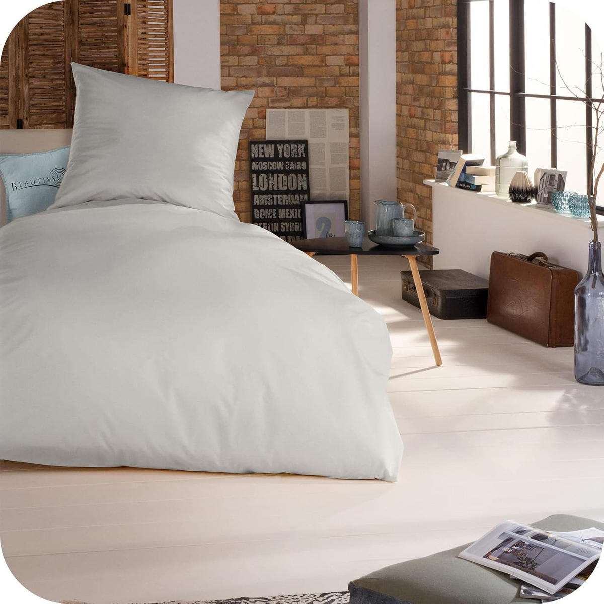 BETTWÄSCHE Julie 155/220 cm + Kissenbezug 80/80 cm Weiß 2er - Weiß, Naturmaterialien/Textil (155/220cm) - Beautissu 