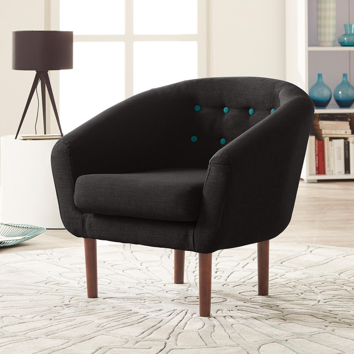 SESSEL - Webstoff - Dunkelbraun/Braun, Buchenholz/Textil (82/76/67cm) - home24