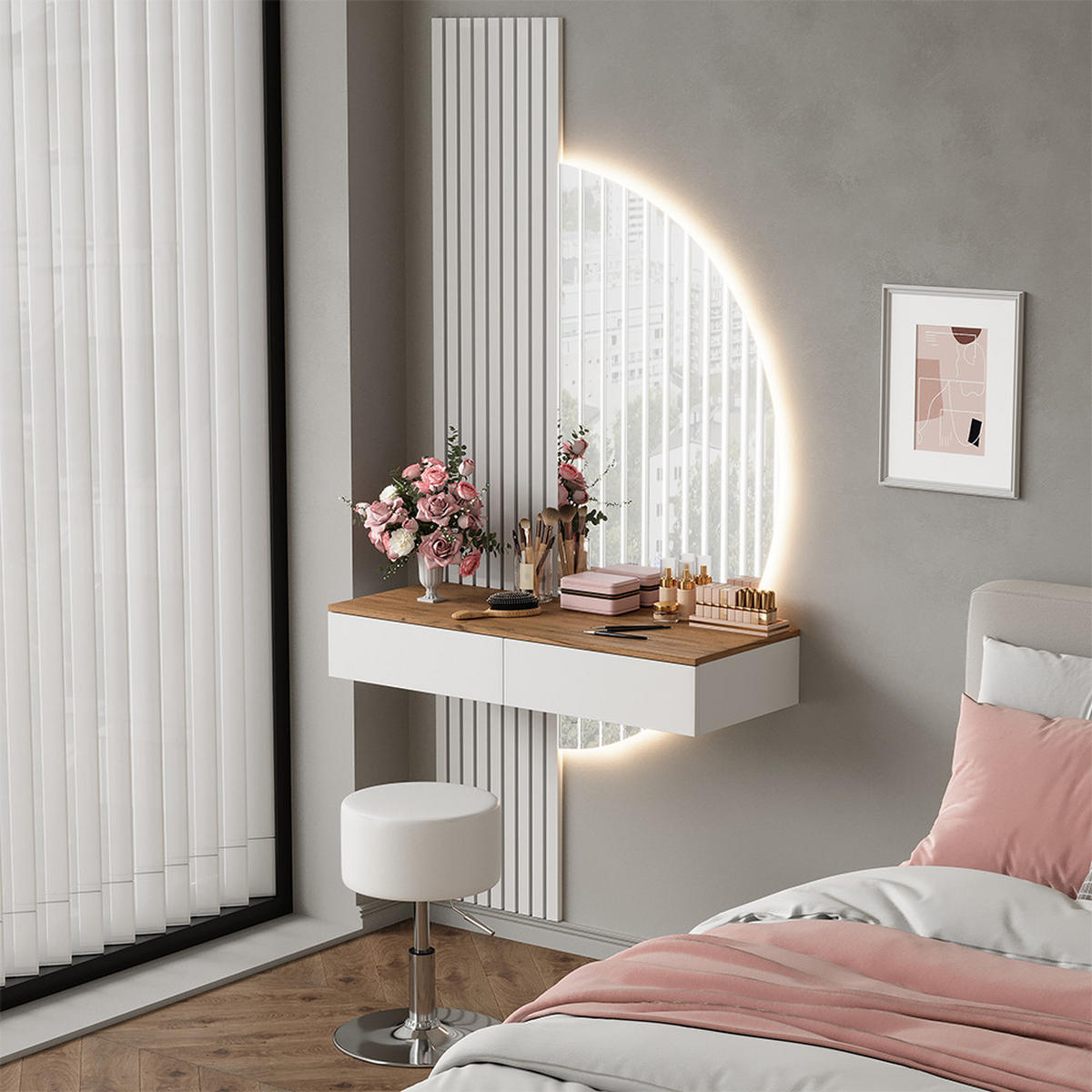 TOALETNÍ STOLEK Melina Bílá/dub - bílá, kompozitní dřevo (100/205/40cm) - Vicco