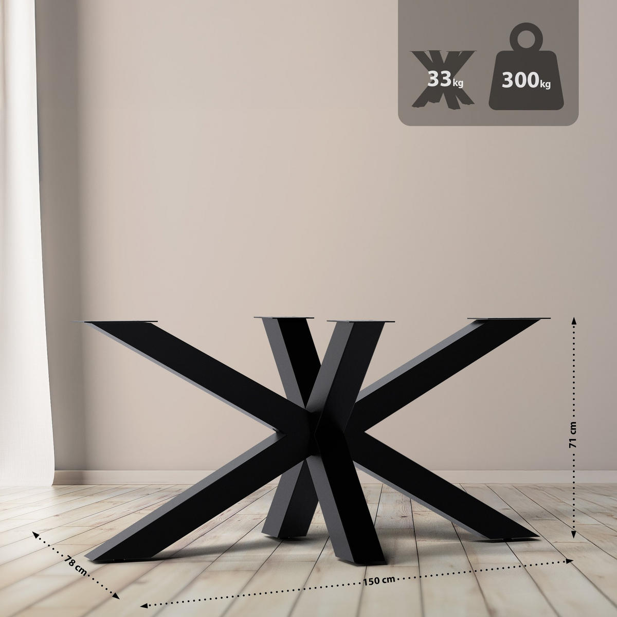 TISCHBEIN eckig 150/78/71 cm Metall Schwarz - Schwarz, Metall (150/71/78cm) - CLP