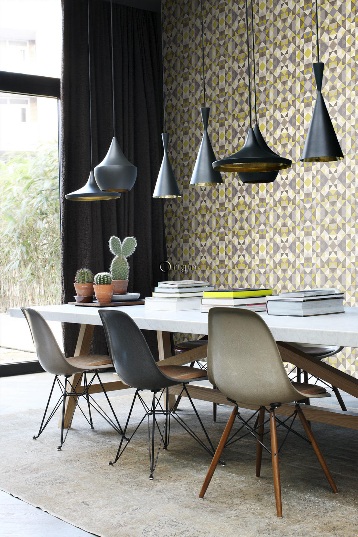 TAPETE kubistisches Muster 53 cm x 10.05 m - Gelb, Papier (53/1000cm) - Origin Wallcoverings