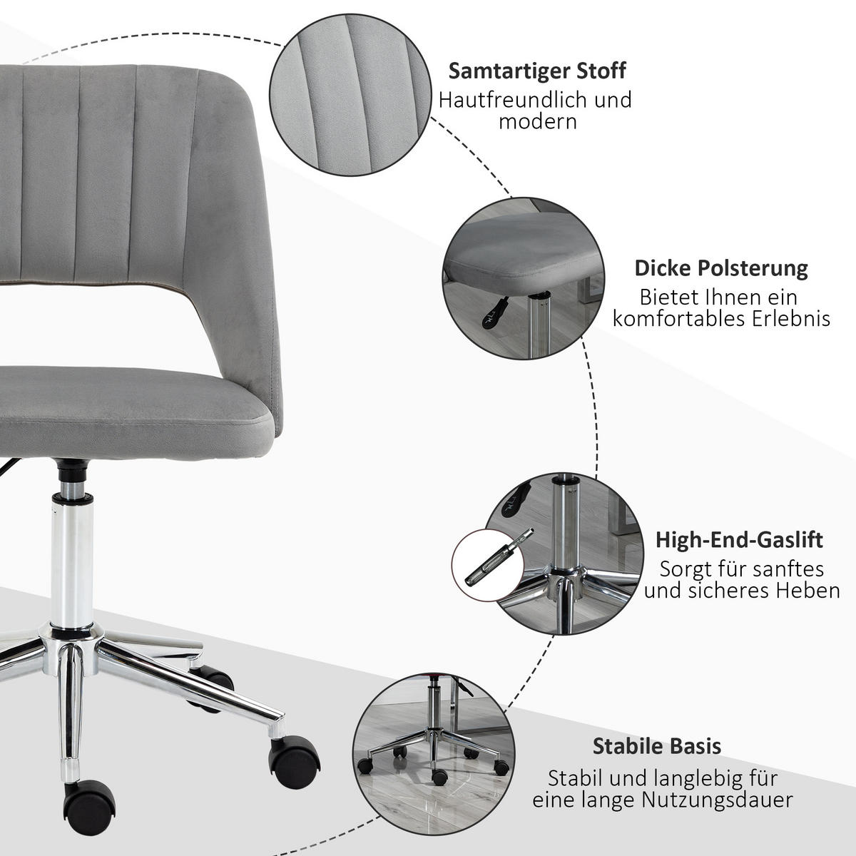 BÜROSTUHL DE-05125 Muschelform, höhenverstellbar & 360° drehbar Grau - Grau, Metall (60/91/49cm) - ComfortXL