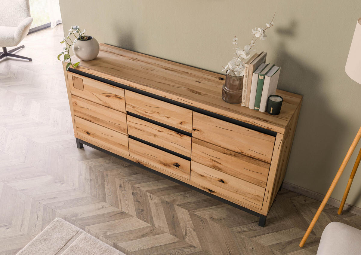 SIDEBOARD Kernbuche 175x45x85 natur geölt VILLANDERS #109 - Hellbraun, Holz (175/85/45cm) - Massivmoebel24