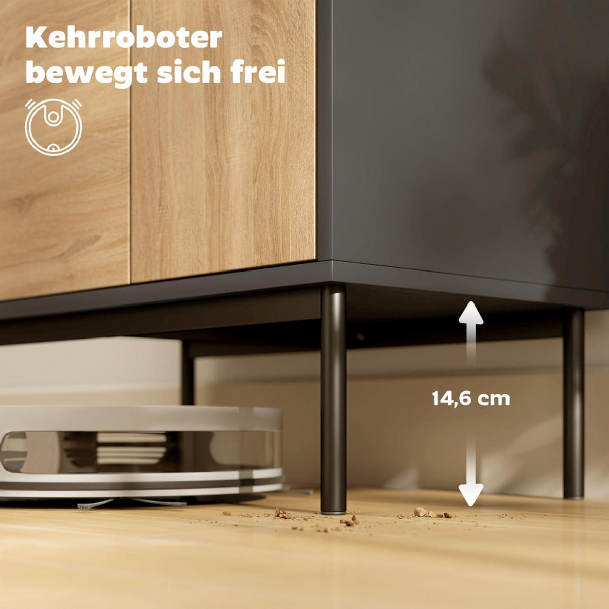 SIDEBOARD mit Push-to-Open Türen und Metallbeinen in Schwarz/Naturholzoptik - Schwarz, Holz (60/78/35cm) - BEAOK
