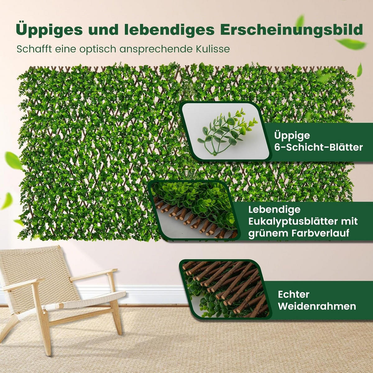 UMĚLÁ ROSTLINA zelená - zelená barva, plast (8cm) - COSTWAY