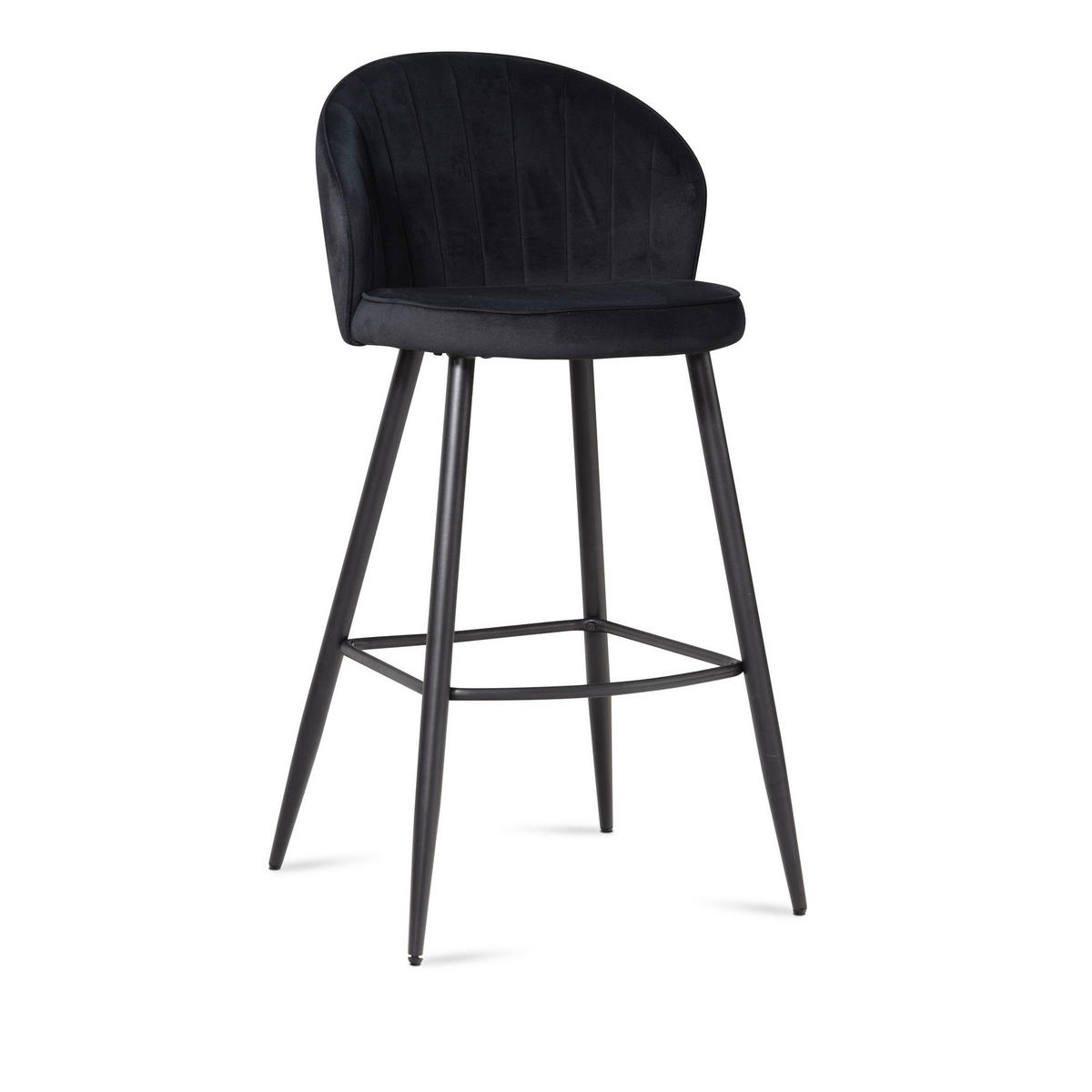 BARHOCKER Samt Lehne Skandi-Stil Stoff Metall Gepolstert, Schwarz 53x56x103 cm - Schwarz, Textil/Metall (53/103/56cm) - KADIMA DESIGN