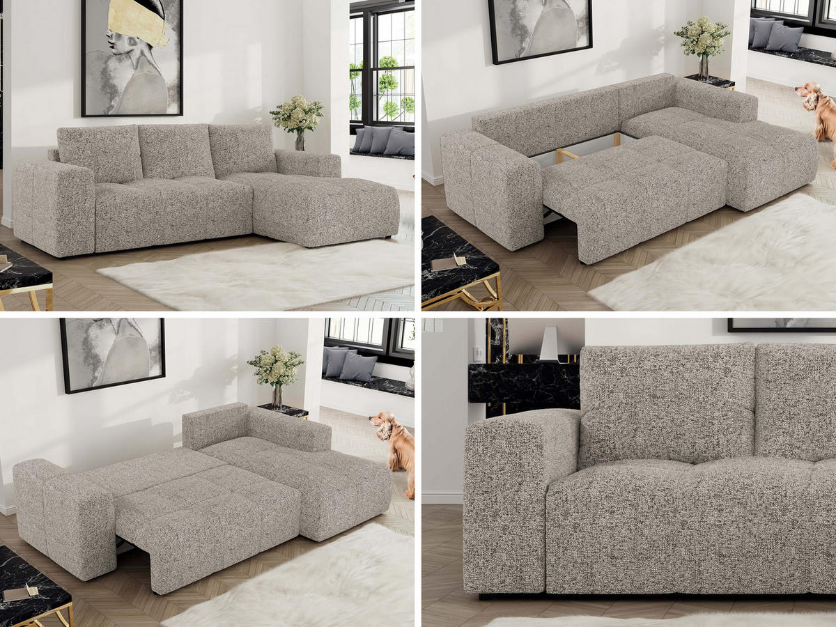 ECKSOFA MONIVA Beige Strukture - Links - Beige/Schwarz, Textil (164/266cm) - MKS