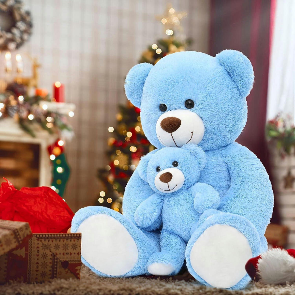 STOFFTIER-SET Teddybär 2-teilig 100 cm Blau - Blau, Textil (45/100cm)