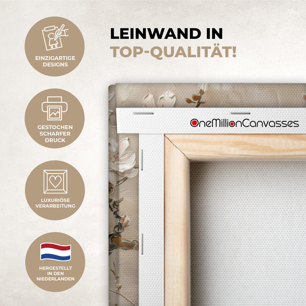 LEINWANDBILD - Blumen - Modern - Beige - Weiß - Blüte - 30x20 - Deko XXL - Beige, Textil (30/20cm) - MuchoWow