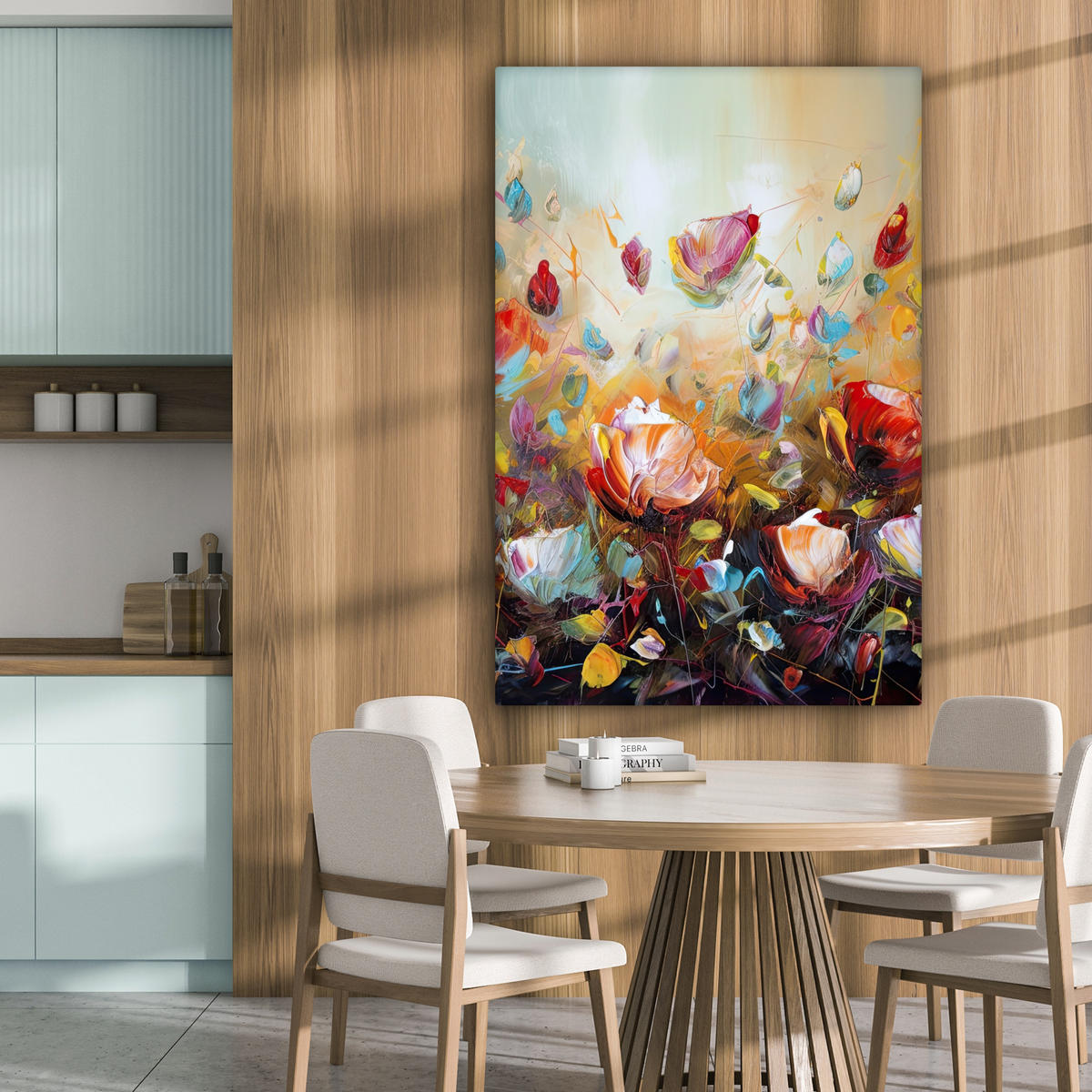 LEINWANDBILD Blumen - Kunst - Natur - Ölgemälde 80x120 cm - Multicolor, Textil (80/120cm) - MuchoWow