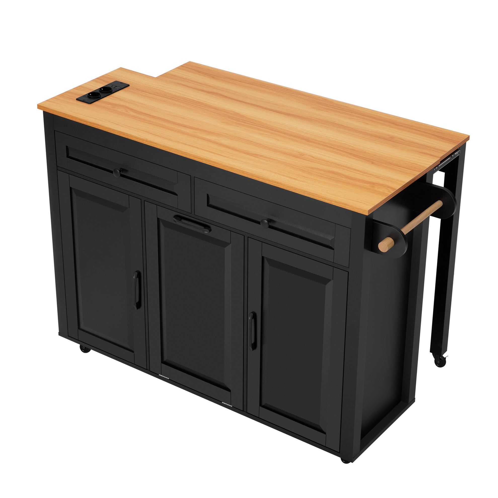 KÜCHENINSEL 120/40-75/92 cm aus MDF mit ausziehbarer Arbeitsplatte Schwarz - Schwarz, Holzwerkstoff (120/92/75cm) - Modenvie