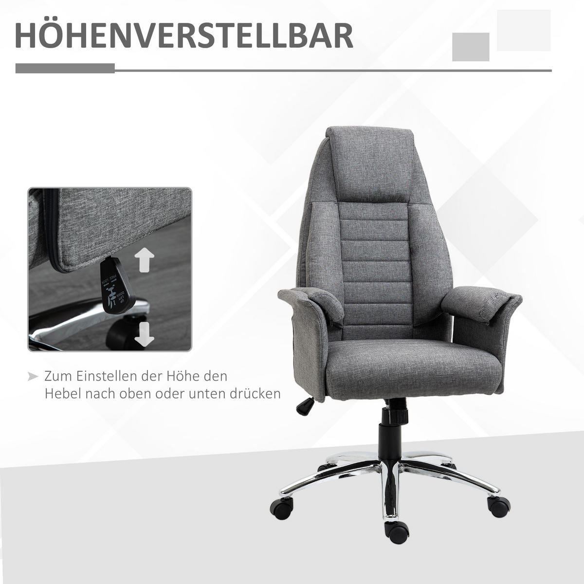 DREHSTUHL, Stoff+Metall, Grau - Grau, Metall (69/126/68cm) - HOMCOM