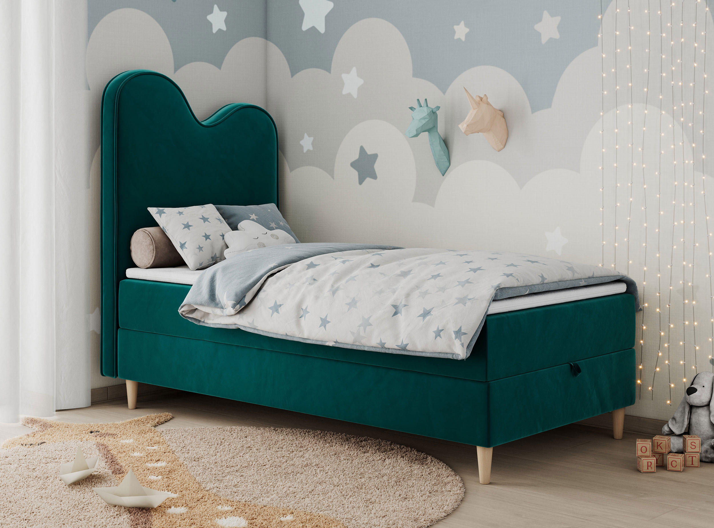 BOXBETT FLOW 90/180 Dunkelgrün Velvet - H3 - Dunkelgrün, Holz/Textil (90/180cm) - MKS
