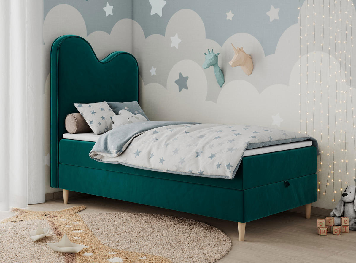 BOXBETT FLOW 90/180 Dunkelgrün Velvet - H3 - Dunkelgrün, Holz/Textil (90/180cm) - MKS