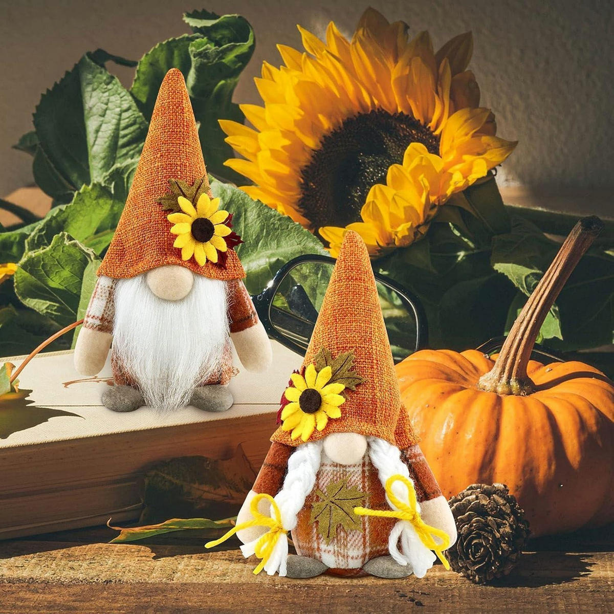 DEKO-WICHTEL 2-teiliges Set Herbstdekoration Orange - Multicolor, Textil (8/17/10cm)