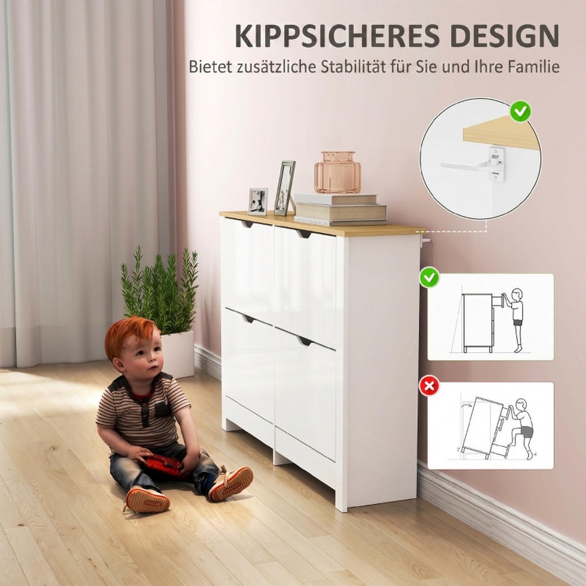 SCHUHKIPPER DE-38046 105/26/80 cm mit 4 Klappfächern Weiß - Weiß, Holzwerkstoff (105/80/26cm) - ComfortXL