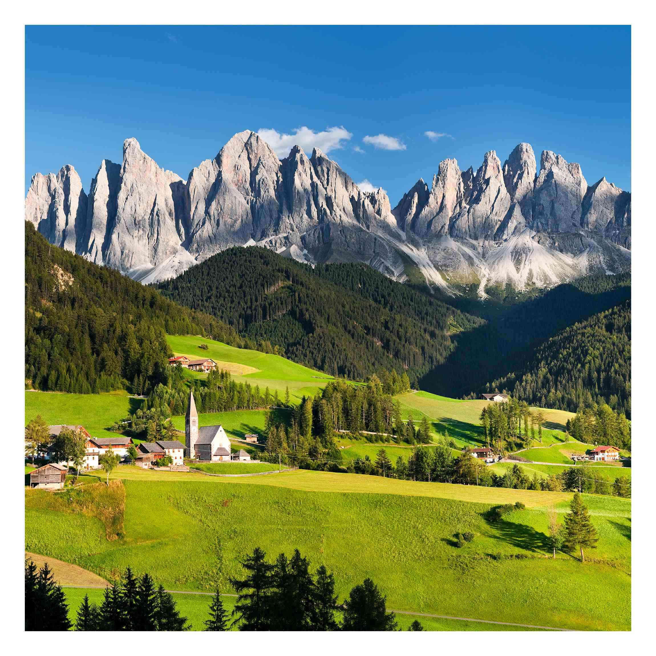 FOTOTAPETE Geislerspitzen in Südtirol 240/240 cm - Grün, Papier (240/240cm) - Bilderwelten