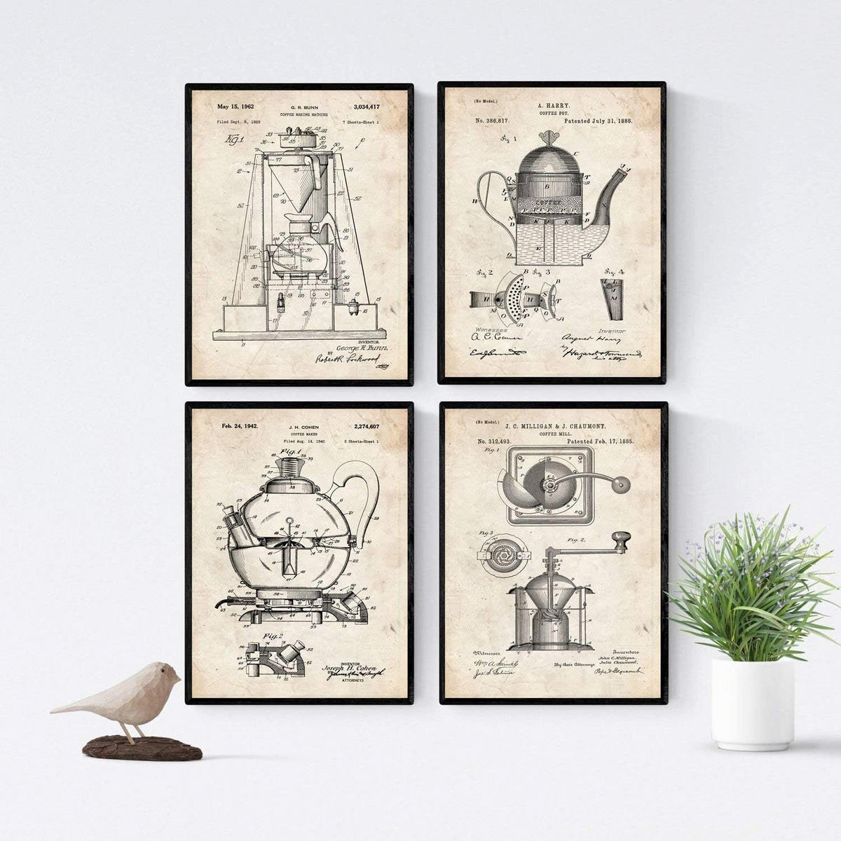 POSTER Set mit 4 Kaffeemaschine Vintage Patent Größe A4 Rahmenlos - Klar, Papier (21/1/29.7cm) - Nacnic