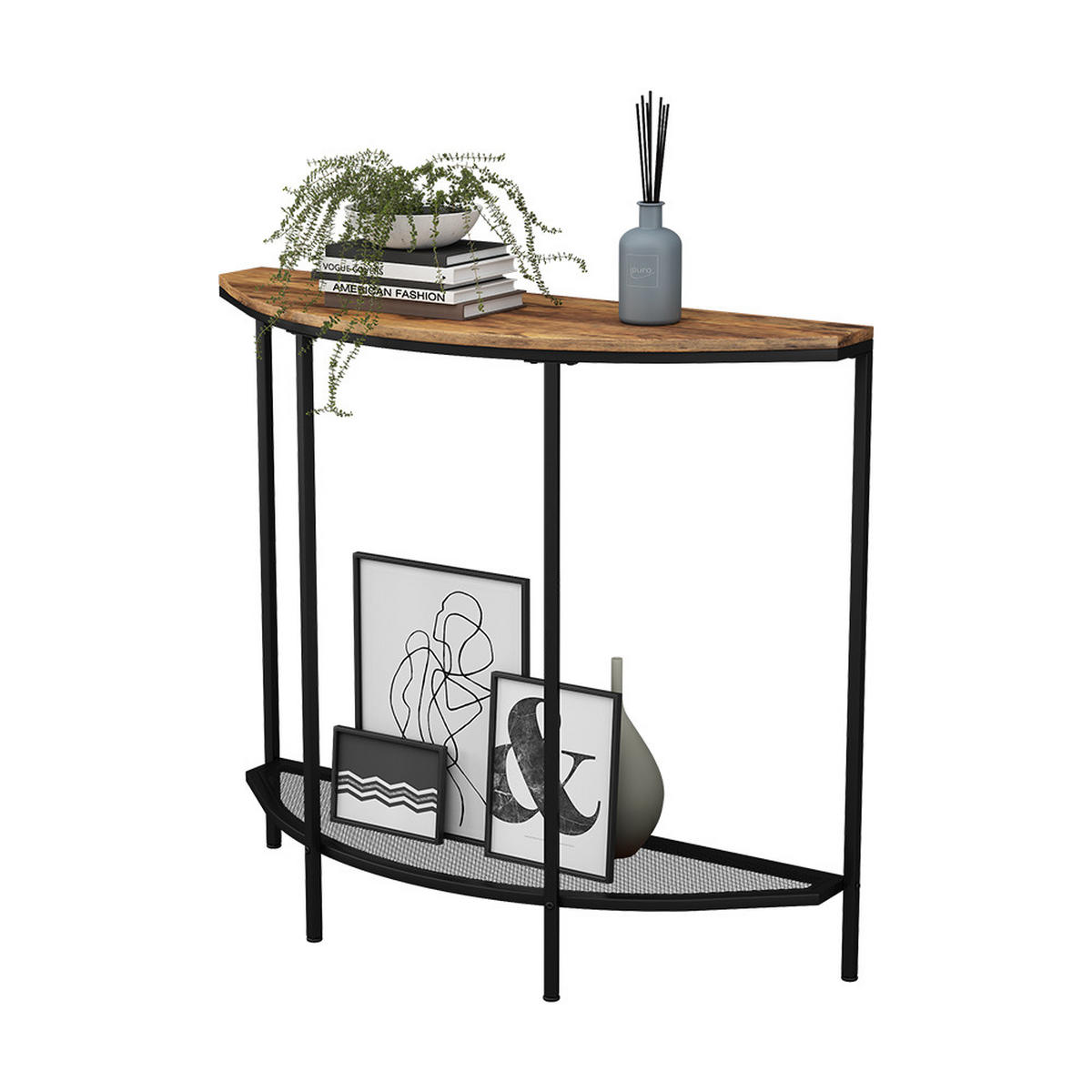 KONSOLENTISCH Fyrk Eiche rustikal 92 x 81.5 cm mit offener Ablage - Wildeiche/Schwarz, Holzwerkstoff (30/92/81.5cm) - Vicco